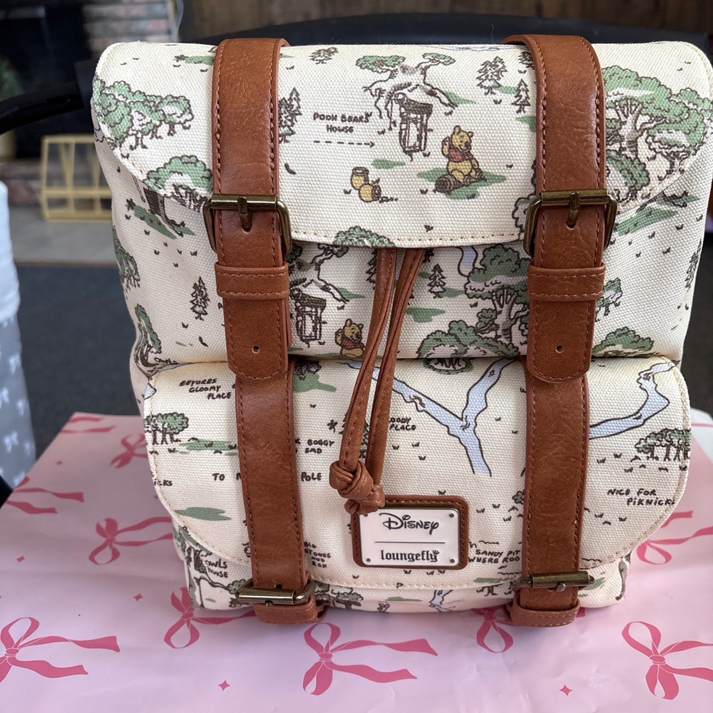Loungefly Cream & Brown Winnie the Pooh Map Canvas Mini Backpack